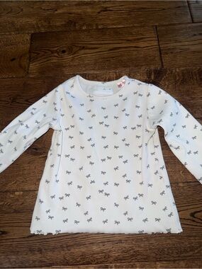 Zara White Black Bow Long Sleeve Ribbed Shirt Size 2
